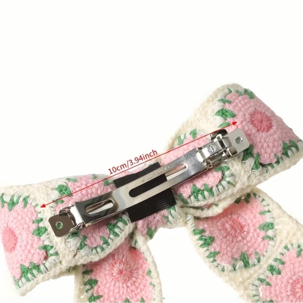 Crochet Floral Hair Bow Clips (Set of 3) | Cottagecore Romantic Hair Accessories - Picture 4 of 9